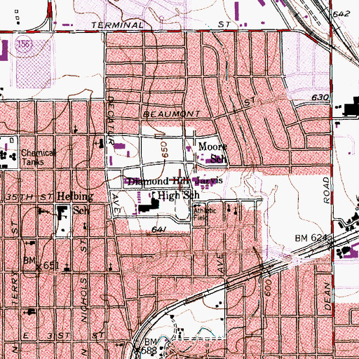 Topographic Map of Meacham Middle School, TX