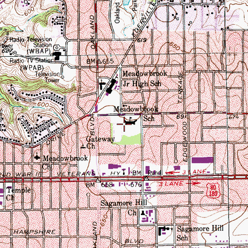 Topographic Map of Meadowbrook Elementary School, TX