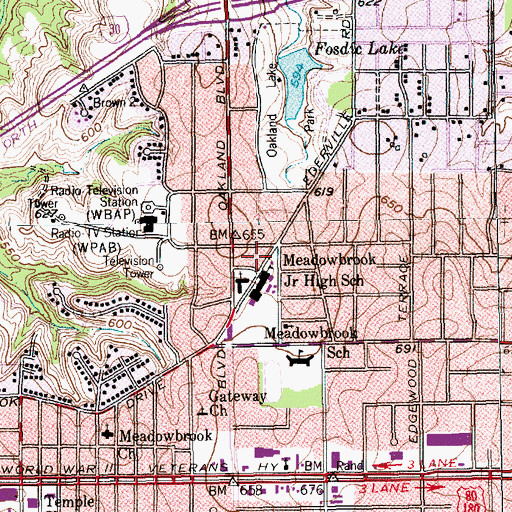 Topographic Map of Meadowbrook Middle School, TX