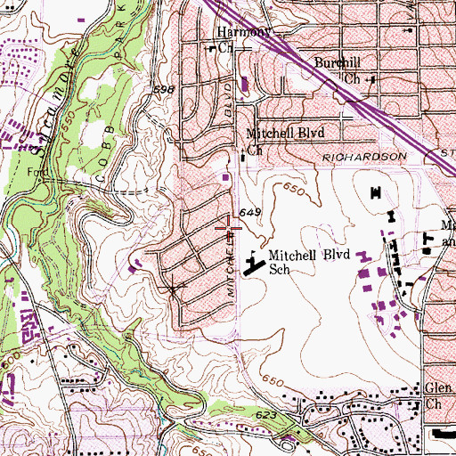Topographic Map of Mitchell Boulevard Elementary School, TX