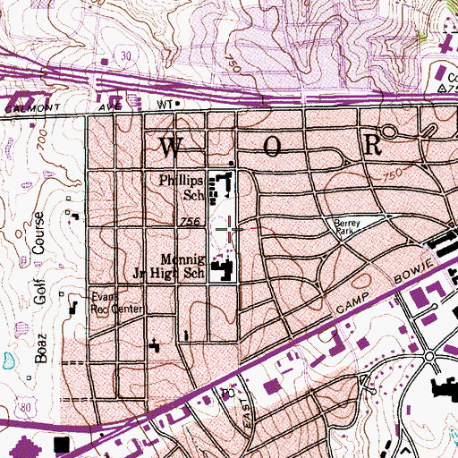 Topographic Map of Monnig Middle School, TX