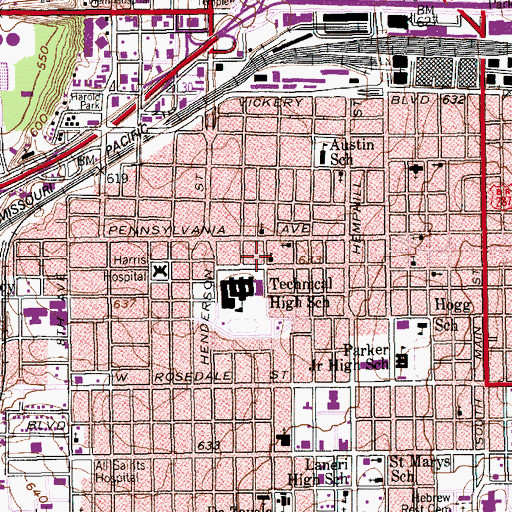 Topographic Map of Newcomer Career Academy, TX