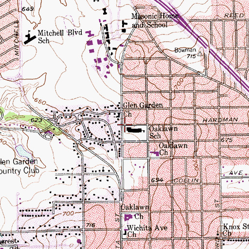 Topographic Map of Oaklawn Elementary School, TX