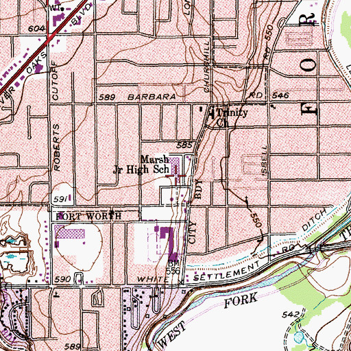 Topographic Map of Marsh Middle School, TX