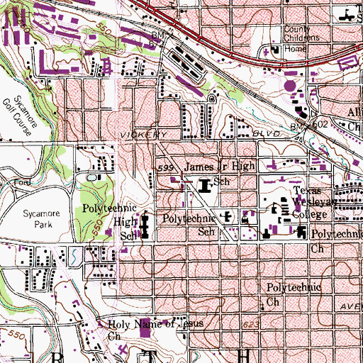 Topographic Map of James Middle School, TX