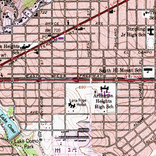 Topographic Map of Lena Pope Home Alternative School, TX