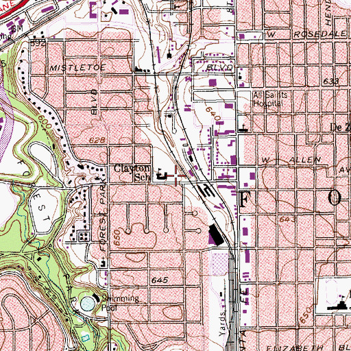 Topographic Map of Lily B Clayton Elementary School, TX