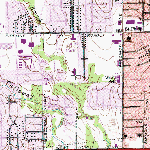 Topographic Map of Hurst Hills Elementary School, TX