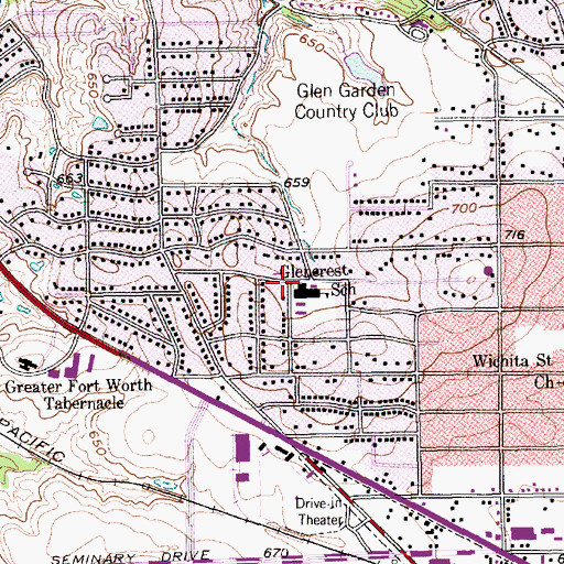 Topographic Map of Glencrest 6th Grade School, TX
