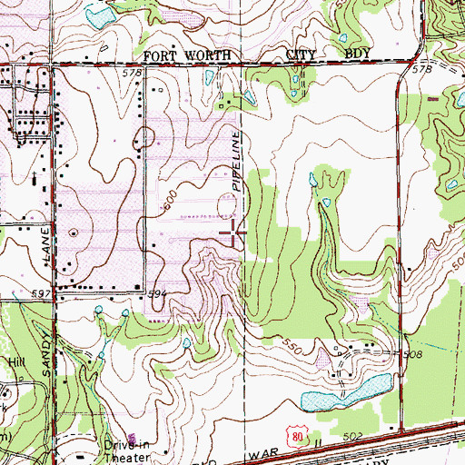 Topographic Map of Handley Middle School, TX