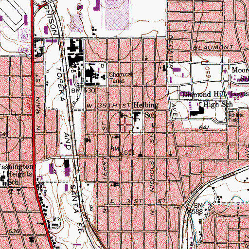 Topographic Map of Helbing Elementary School, TX