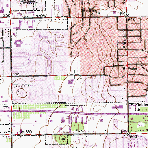 Topographic Map of Hill Elementary School, TX