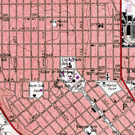 Topographic Map of Elder Middle School, TX