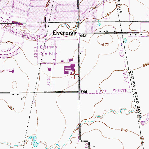 Topographic Map of Everman High School, TX