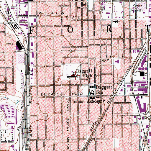 Topographic Map of Daggett Middle School, TX