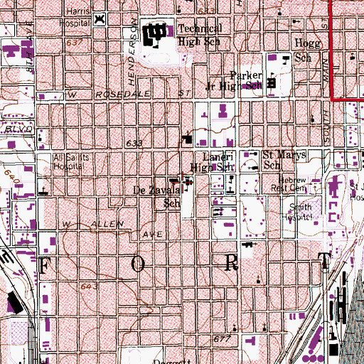 Topographic Map of De Zavala Elementary School, TX
