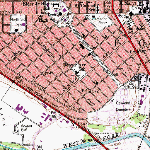 Topographic Map of Denver Avenue Elementary School, TX