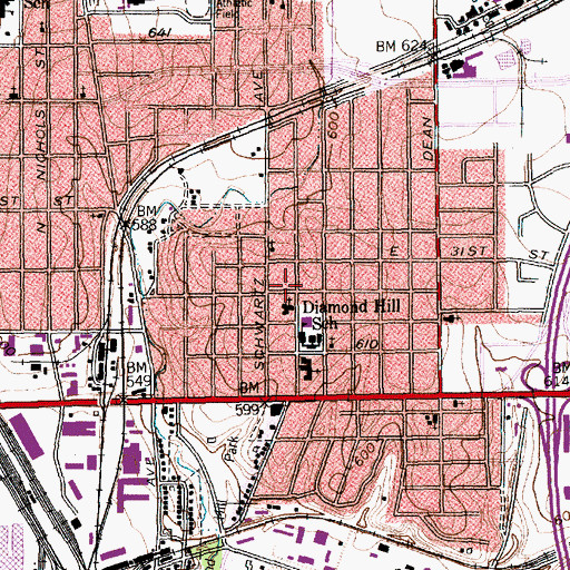 Topographic Map of Diamond Hill Elementary School, TX