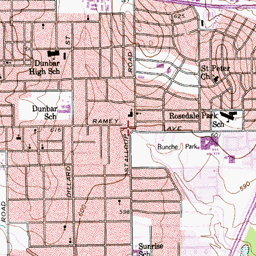 Topographic Map of Dunbar Middle School, TX