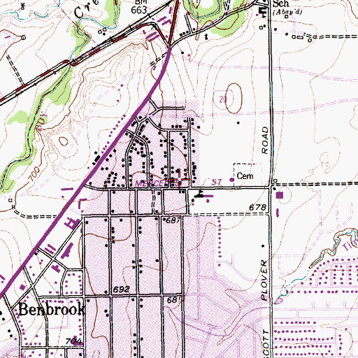 Topographic Map of Benbrook Elementary School, TX