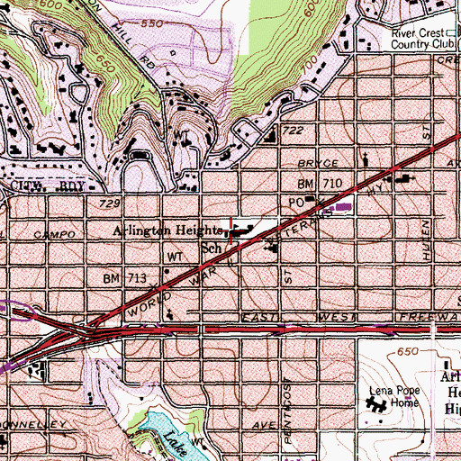 Topographic Map of Boulevard Heights School, TX