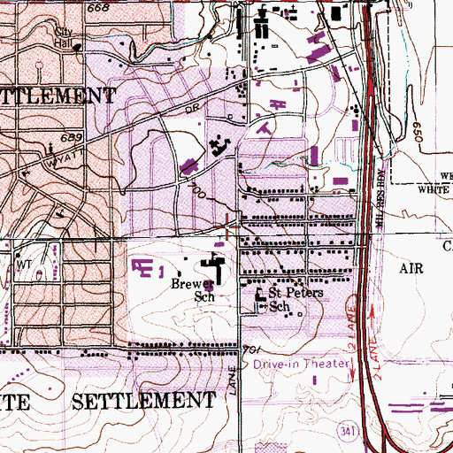 Topographic Map of Brewer High School, TX