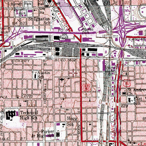 Topographic Map of Bridge Association School, TX
