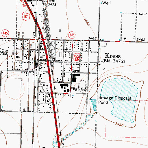 Topographic Map of Kress Elementary School, TX