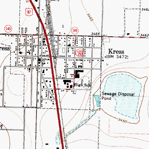 Topographic Map of Kress High School, TX