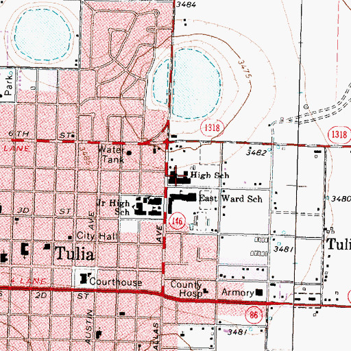 Topographic Map of Tulia High School, TX