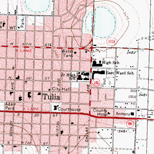 Topographic Map of Tulia Junior High School, TX
