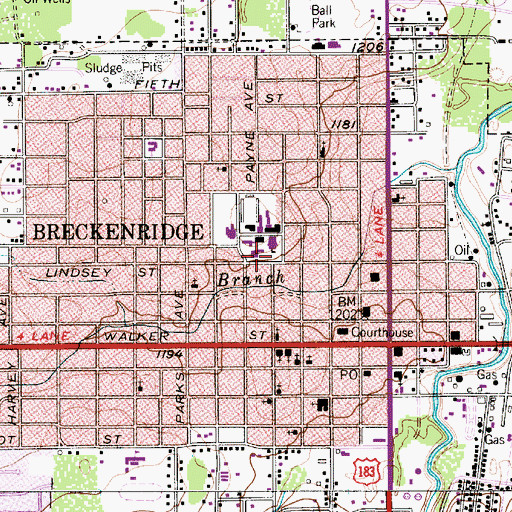Topographic Map of Breckenridge Junior High School, TX