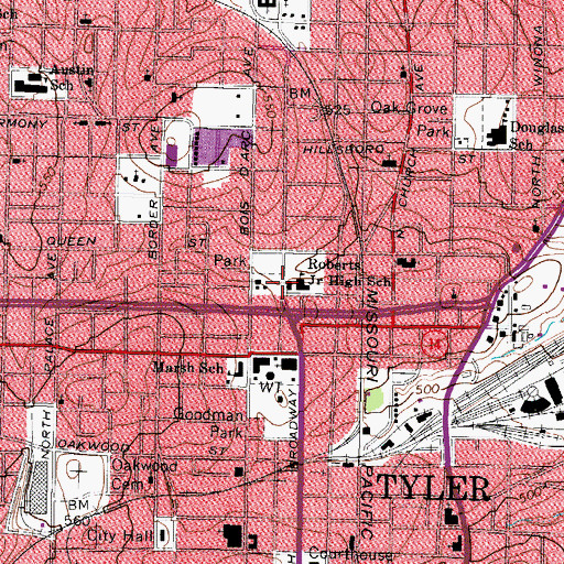 Topographic Map of Roberts School, TX