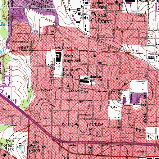 Topographic Map of T J Austin Elementary School, TX