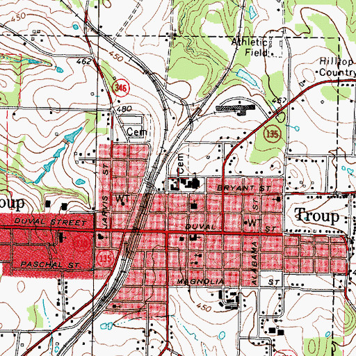 Topographic Map of Troup Elementary School, TX