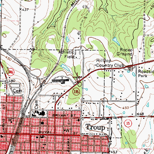 Topographic Map of Troup High School, TX