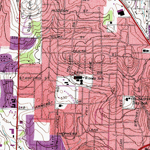 Topographic Map of Woods Elementary School, TX