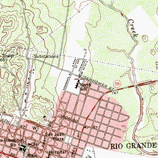 Topographic Map of North Grammar Elementary School, TX