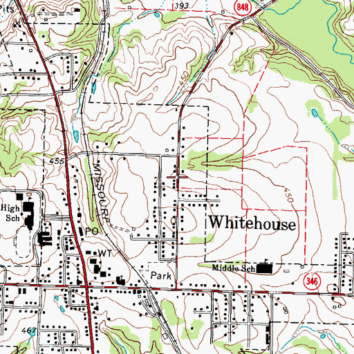 Topographic Map of Higgins Intermediate School, TX