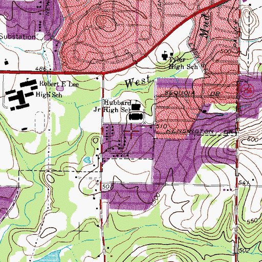Topographic Map of Hubbard Middle School, TX