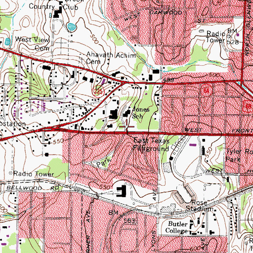 Topographic Map of Jones Elementary School, TX
