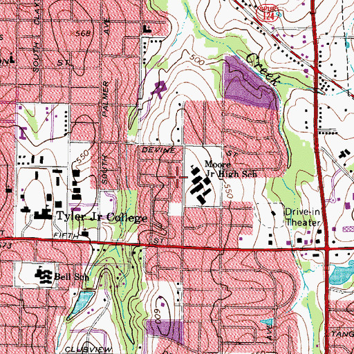 Topographic Map of Moore Middle School, TX