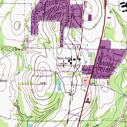 Topographic Map of Rice Elementary School, TX