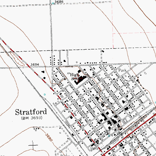 Topographic Map of Stratford High School, TX