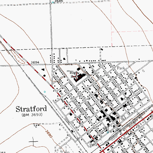 Topographic Map of Stratford Junior High School, TX
