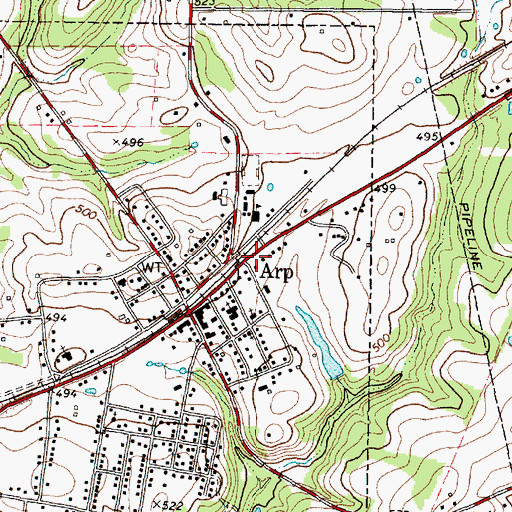 Topographic Map of Arp High School, TX