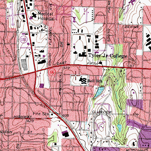 Topographic Map of Bell Elementary School, TX