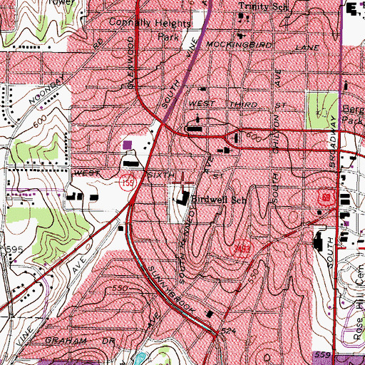 Topographic Map of Birdwell Elementary School, TX