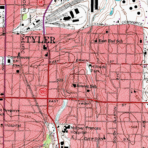 Topographic Map of Bonner Elementary School, TX
