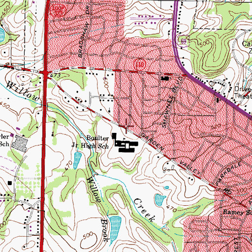 Topographic Map of Boulter Middle School, TX